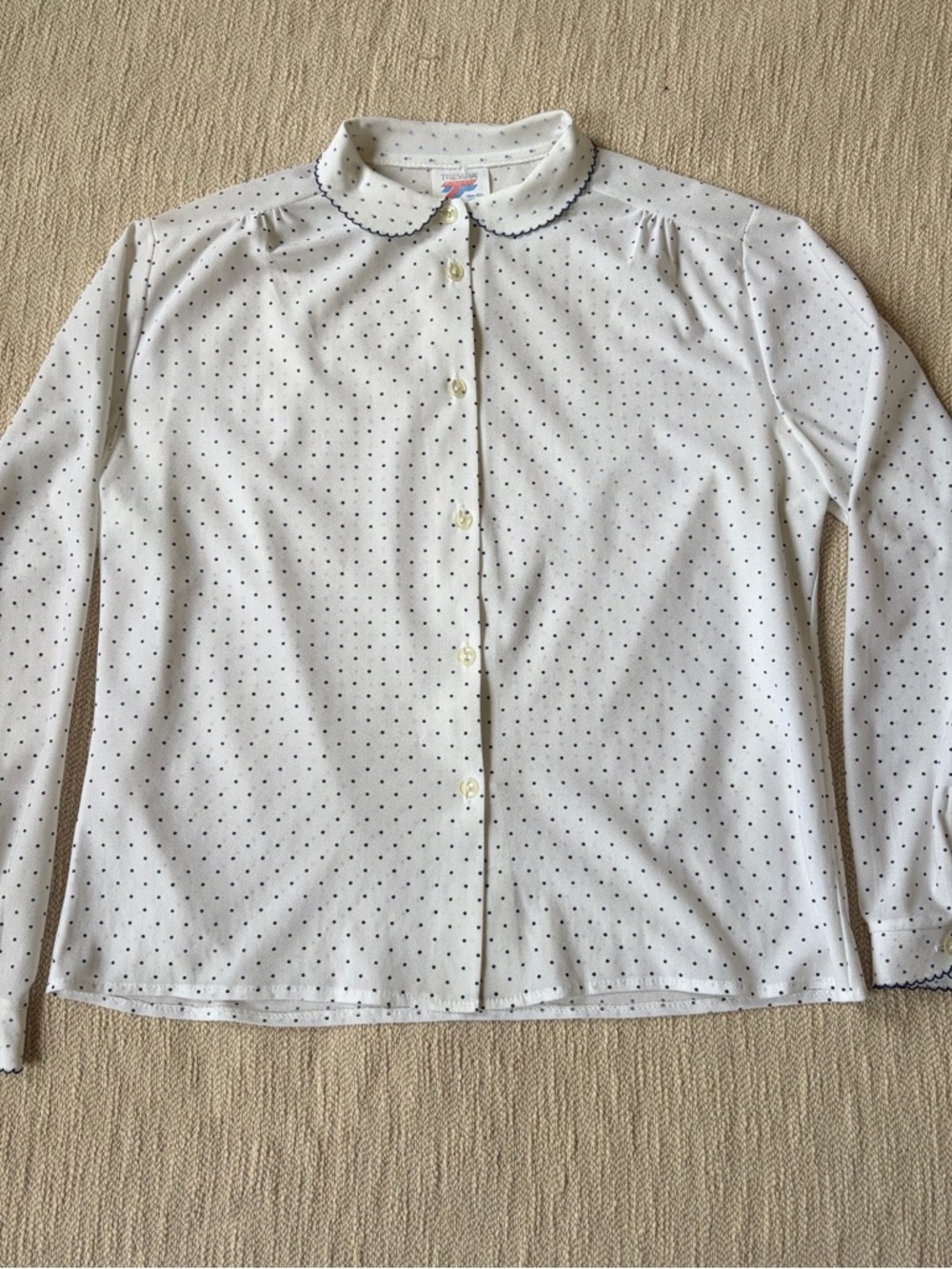 Vintage Trevira Made in England Scalloped Polka Dot Button-Up Blouse Large